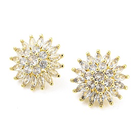 Flower Clear Cubic Zirconia Stud Earrings, Brass Jewelry for Women
