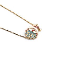 Gold-plated Copper Christmas Pendant with Zirconia Stones - Santa Necklace for Women