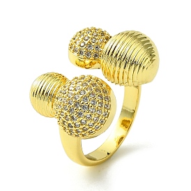 Brass Micro Pave Cubic Zirconia Open Cuff Rings, Flat Round
