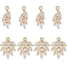 8 шт. 2 кулоны из латуни с микропаве и кубическим цирконием, лист, прозрачные
