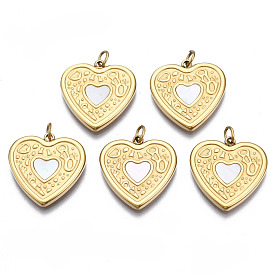 316 Surgical Stainless Steel Pendants, with Jump Rings and Shell, Heart