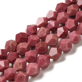 Natural Rhodonite Beads Strands, Star Cut Round Beads, Faceted