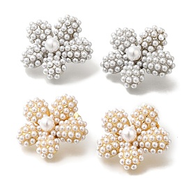 Серьги-гвоздики из латуни с цветочным покрытием, с пластмассовой жемчужиной abs, долговечный, без свинца и без кадмия