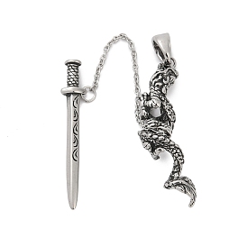 316 большие подвески из хирургической нержавеющей стали, Дракон с амулетом меча