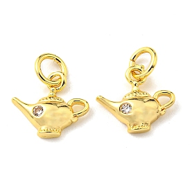 Rack Plating Brass Micro Pave Cubic Zirconia Charms, with Jump Ring, Teapot