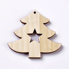 Pine Wood Big Pendants, Undyed, Christmas Trees with Star