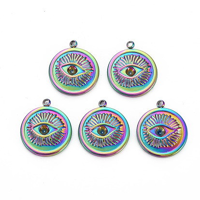 201 Stainless Steel Pendants, Flat Round with Eye