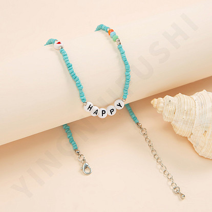 Bohemian Colorful Rice Bead Handmade Necklace - Fashionable Seashell Soft Pottery Love Collar Chain.