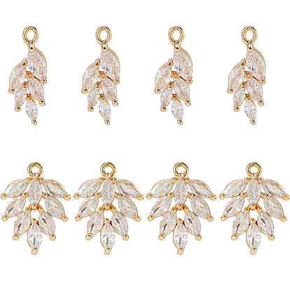 8 шт. 2 кулоны из латуни с микропаве и кубическим цирконием, лист, прозрачные