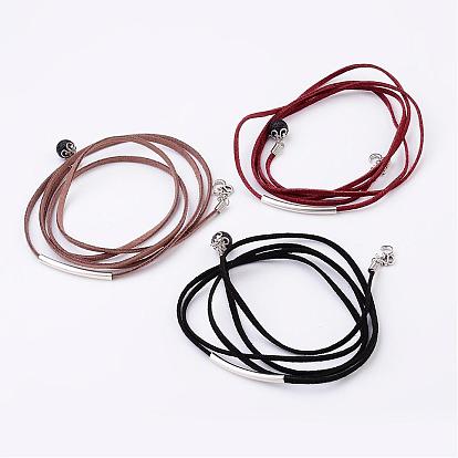 Faux Suede Cord Lariat Necklaces, with Gemstone Beads, Brass and Alloy Findings