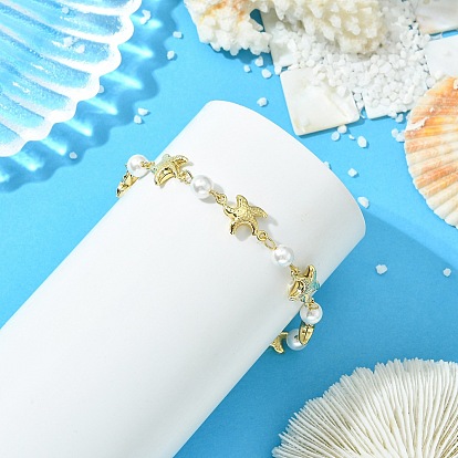 304 Браслеты из нержавеющей стали с жемчужными звеньями для женщин, золотые