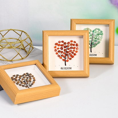 Natural Mixed Gemstone Square with Heart Tree Photo Frame Stands, Home Display Decorations