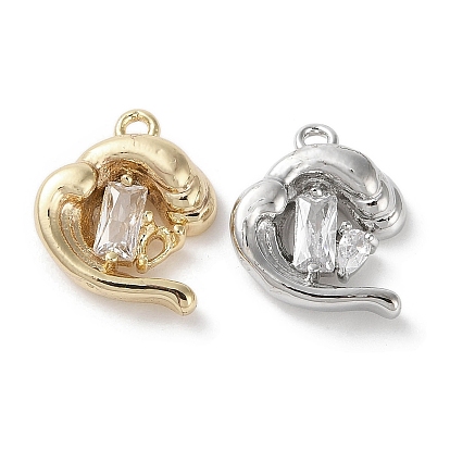 Brass Micro Pave Clear Cubic Zirconia Charms, Cadmium Free & Nickel Free & Lead Free, Wave