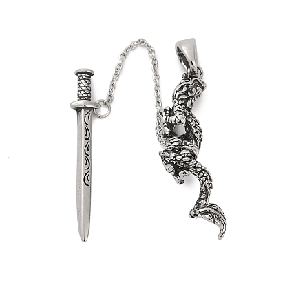 316 большие подвески из хирургической нержавеющей стали, Дракон с амулетом меча