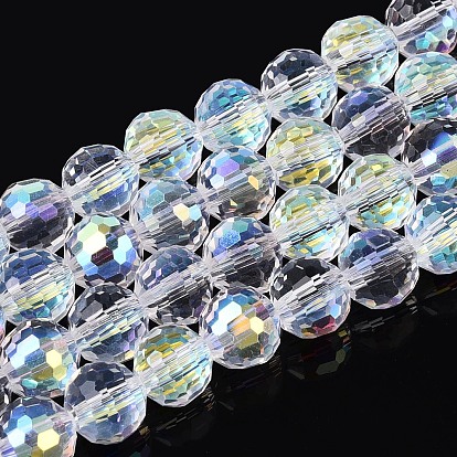 Гальванизируйте прозрачное стекло бисер нитей, круглые, граненый(96 граненый), с половинным покрытием ab цвета