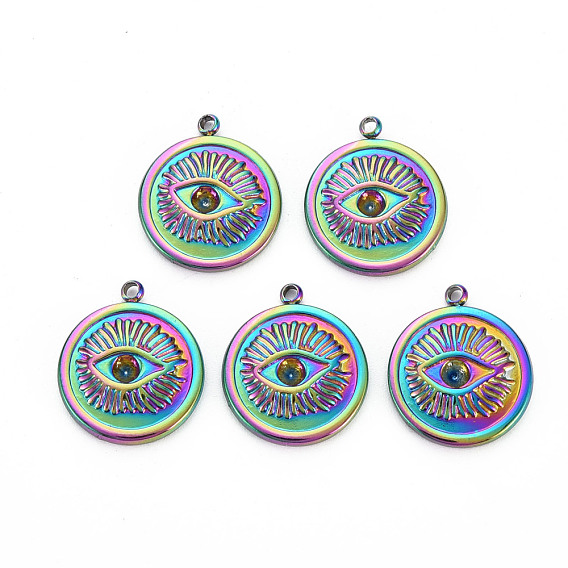 201 Stainless Steel Pendants, Flat Round with Eye