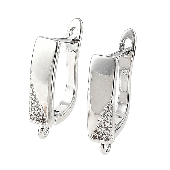 SHEGRACE Brass Micro Pave Cubic Zirconia Hoop Earring Findings, with Loop, Cadmium Free & Lead Free & Nickel Free