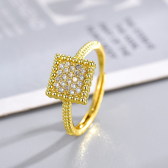 Регулируемые кольца для пальцев с микропаве из кубического циркония из латуни, квадратный