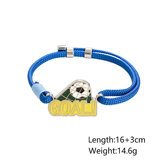 Sports 304 Stainless Steel Enamel Football Link Nylon Cord Slider Bracelets, Platinum
