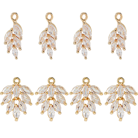 8 шт. 2 кулоны из латуни с микропаве и кубическим цирконием, лист, прозрачные
