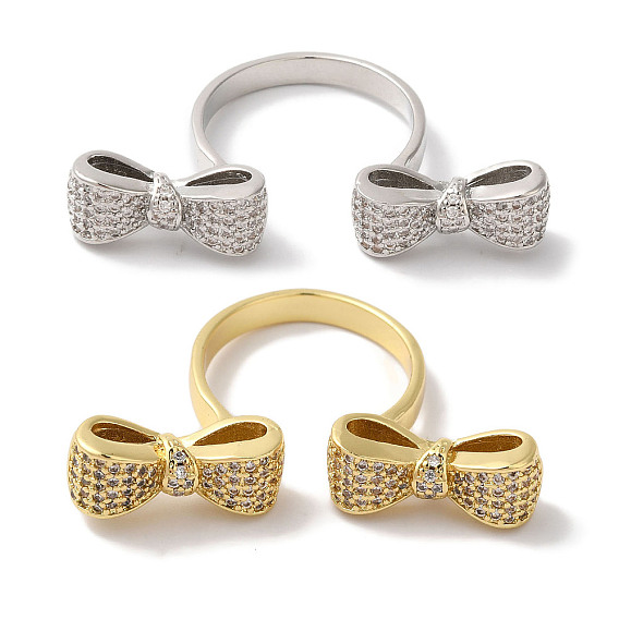 Открытые манжеты из латуни с бантом и микро-паве с прозрачным цирконием для женщин