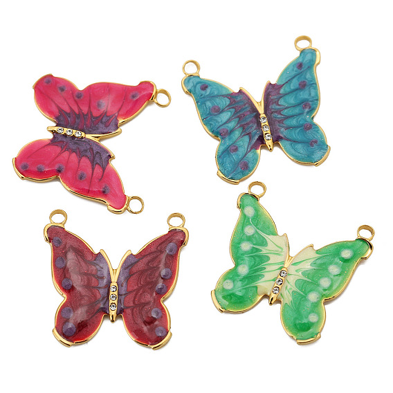 Подвески из нержавеющей стали со стразами, с эмалью, золотые, Подвеска в виде бабочки и листьев гинкго