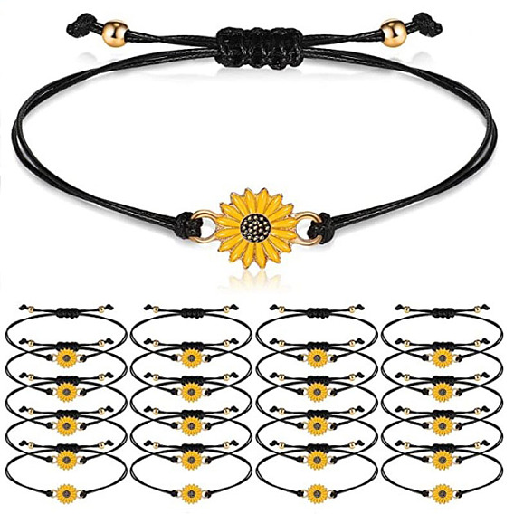 Браслет дружбы с ромашками и подсолнухом для пар - ювелирные изделия из воскового шнура из сплава