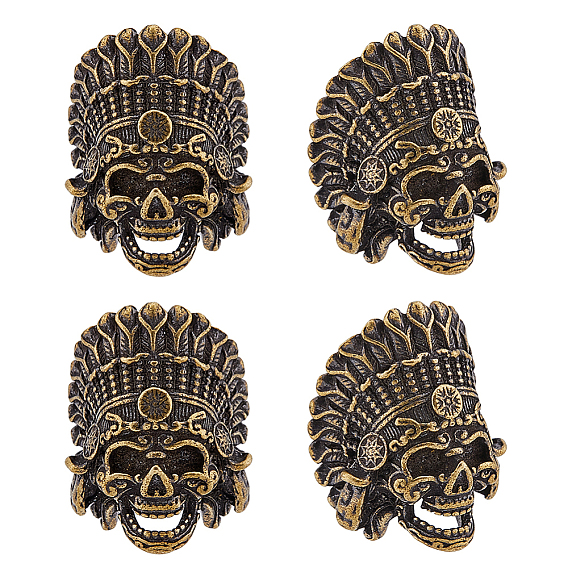 4шт. бусины из европейского сплава в тибетском стиле, бусины с большим отверстием, череп головы