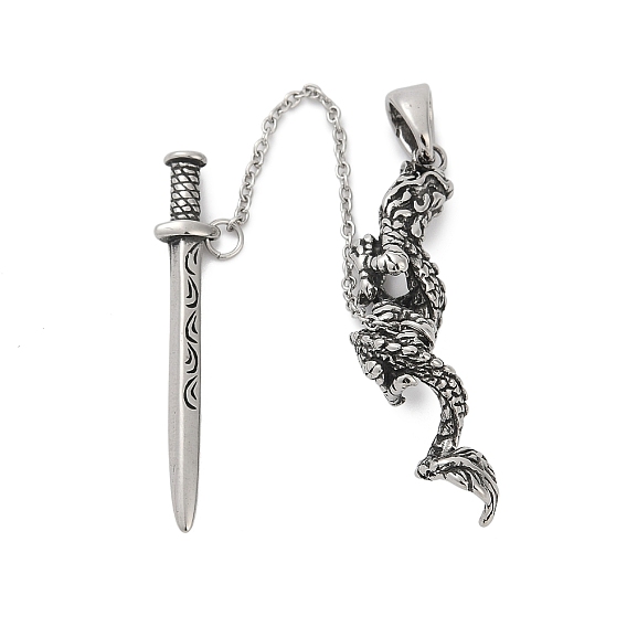 316 большие подвески из хирургической нержавеющей стали, Дракон с амулетом меча