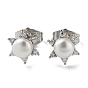Brass Rhinestone Sun Stud Earrings with Glass Pearl