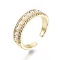 Brass Micro Pave Clear Cubic Zirconia Cuff Rings, Open Rings, with ABS Plastic Imitation Pearl, Nickel Free