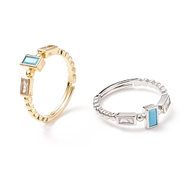 Sky Blue Cubic Zirconia Rectangle Adjustable Ring, Brass Jewelry for Women, Cadmium Free & Lead Free