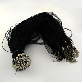Multi-strand Necklace Cord for Jewelry Making, with 4 Loops Waxed Cord, Organza Ribbons, Zinc Alloy Lobster Claw Clasps and Iron Chains, 17.3 inch