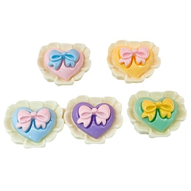 Opaque Resin Decoden Cabochons, Heart wtih Bowknot