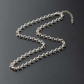 304 Stainless Steel Rolo Necklaces, with Brass Chain Extender