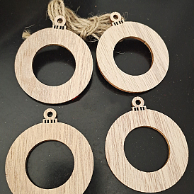 Unfinished Wood Pendant Decorations, Kids Painting Supplies,, Wall Decorations, with Jute Rope, Flat Round