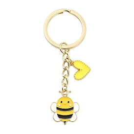Porte-clés émail alliage, abeilles, avec des anneaux de fer, or et de lumière