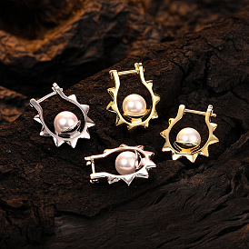 925 серебряные серьги с жемчугом – уникальный дизайн, стильный, , Каффы для ушей из бусин подсолнуха.