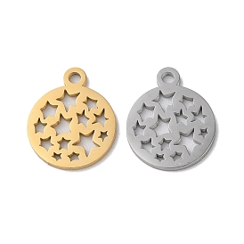 Ion Plating(IP) 304 Stainless Steel Charms, Laser Cut, Flat Round with Star Charms