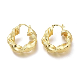 Brass Hoop Earrings, Long-Lasting Plated, Textured, Twist Ring
