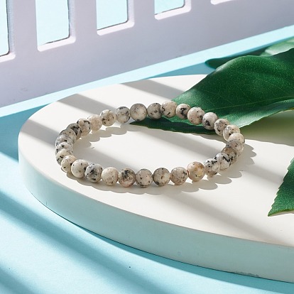 Natural Sesame Jasper/Kiwi Jasper Round Beaded Stretch Bracelet, Gemstone Jewelry for Women