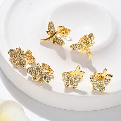 Серьги-гвоздики из латунного микро-паве, долговечный, реальный 18 k позолоченный