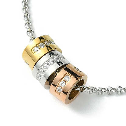 Rings 304 Stainless Steel with Rhinestone Pendant Necklace with Rolo Chains
