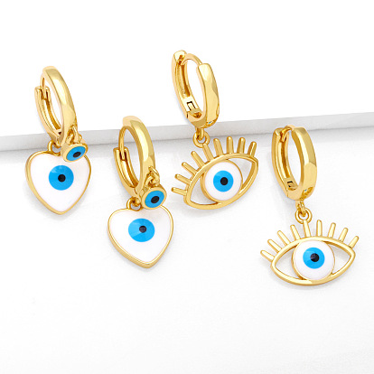 Stylish Pentagram Heart Earrings with Evil Eye and Oil Drop Design for Women
