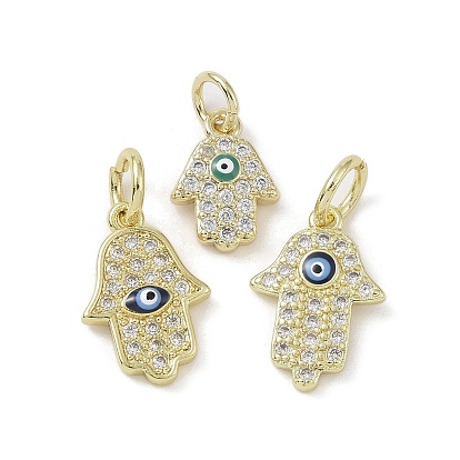 Настоящие 18 k позолоченные латунные подвески с микропаве и кубическим цирконием, без кадмия, без никеля и без свинца, с эмалью и кольцом для прыжков, hamsa hand charms