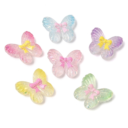 Printed Transparent Resin Cabochons, Butterfly with Bowknot, with Spangle