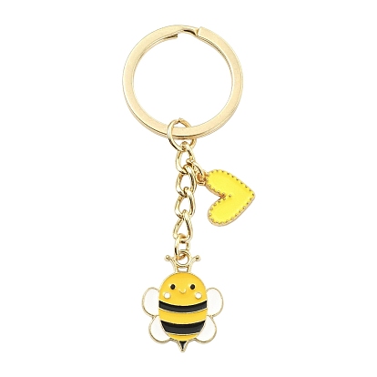 Porte-clés émail alliage, abeilles, avec des anneaux de fer, or et de lumière