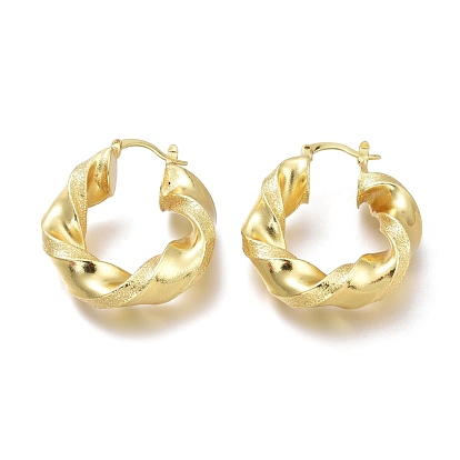 Brass Hoop Earrings, Long-Lasting Plated, Textured, Twist Ring