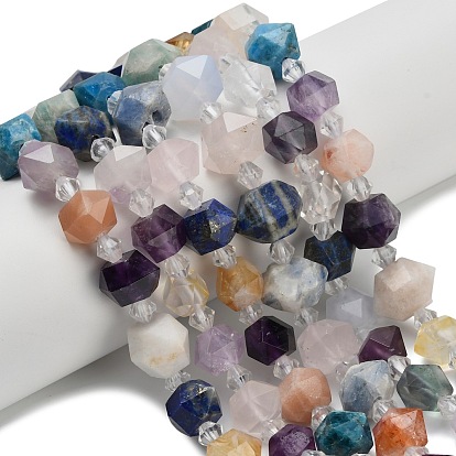 Нити бусин из натурального розового кварца, аметиста, лазурита, амазонита, апатита, солнечного и лунного камня, самородки, граненые, с бисером