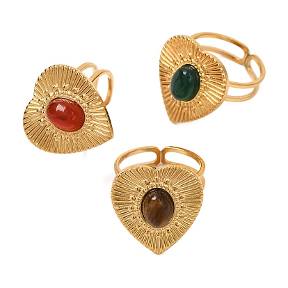 Овальные кольца на палец из натуральных драгоценных камней, в форме сердца золотистый тон 304 открытые манжеты из нержавеющей стали для женщин